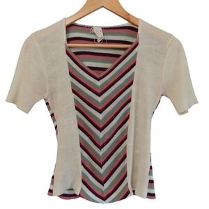 Vintage Chevron Stripe Knit Top Small Cream Multicolor Retro 60s 70s Boho Mod